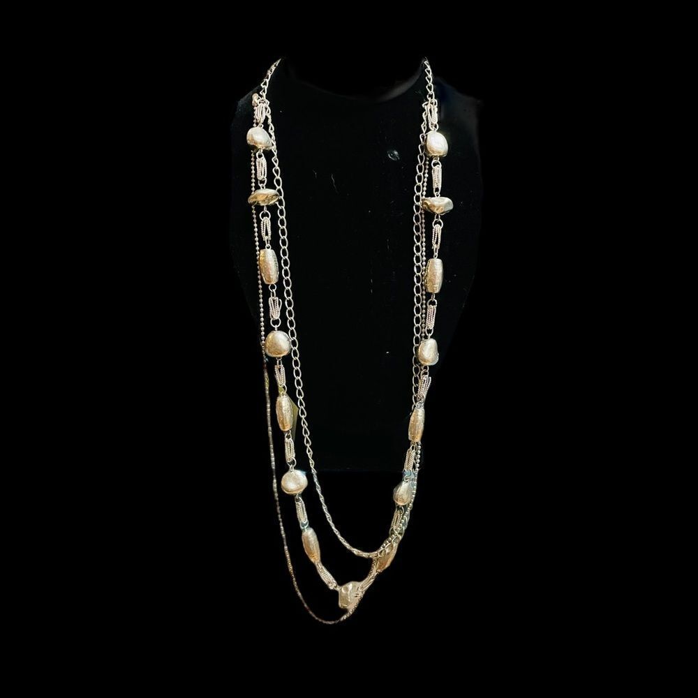 Silver Bead Mult-strand Long Necklace